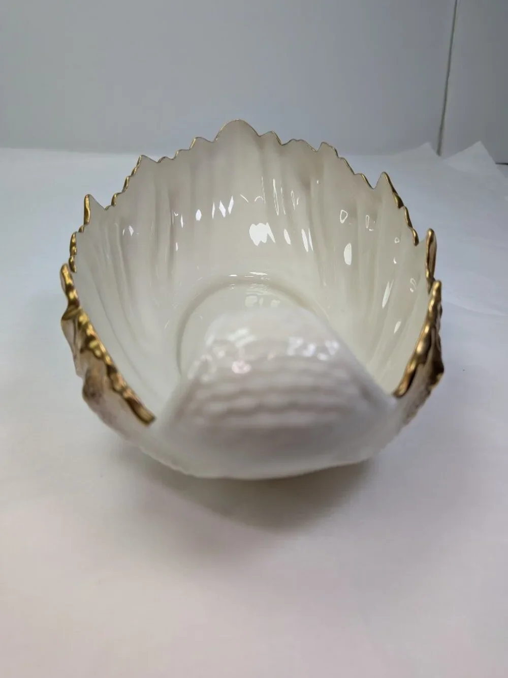 Vintage Lenox 30s 50s Ivory Porcelain Shell Bowl Heavy 24k Gold Trim 9” - Picture 5 of 15